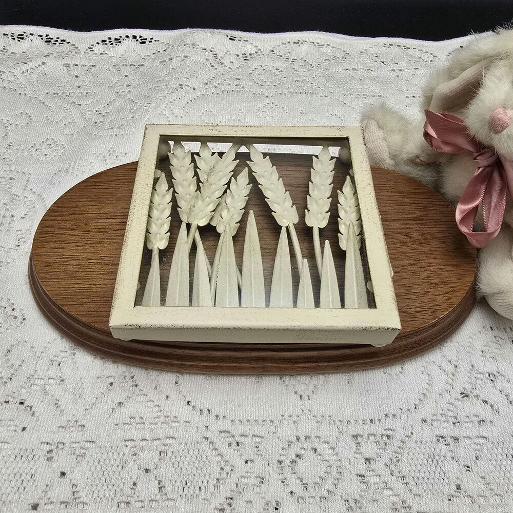 Vintage Dried Weat Trivet Glass Metal Decor